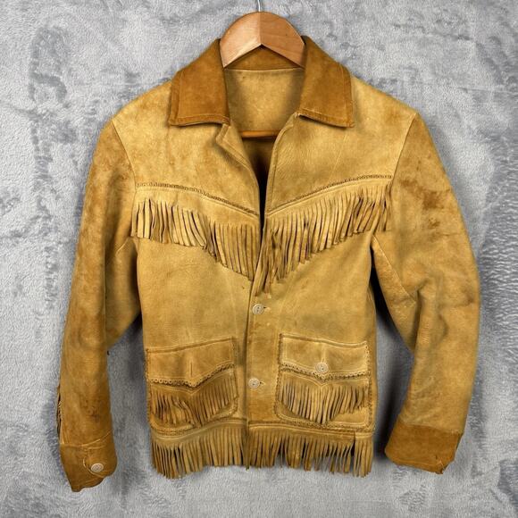 Vtg Handmade Leather Womens Jacket Western Fringe Rodeo Country Small Boho Retro - Picture 1 of 9